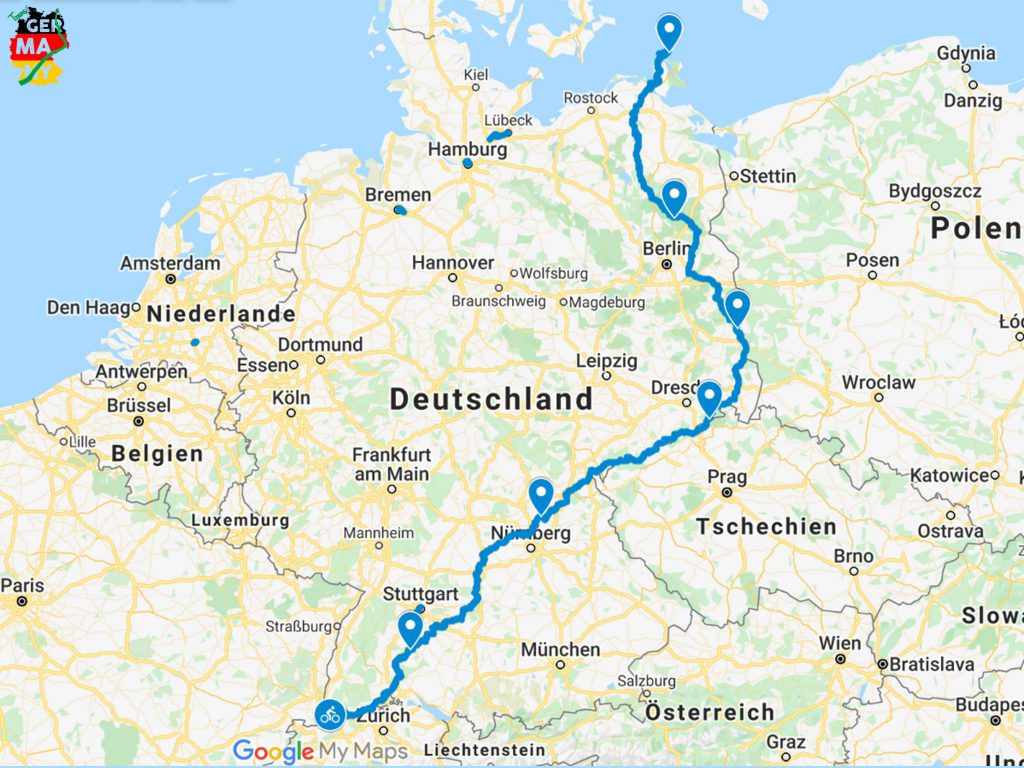 Route Transgermany mit Checkpoints.